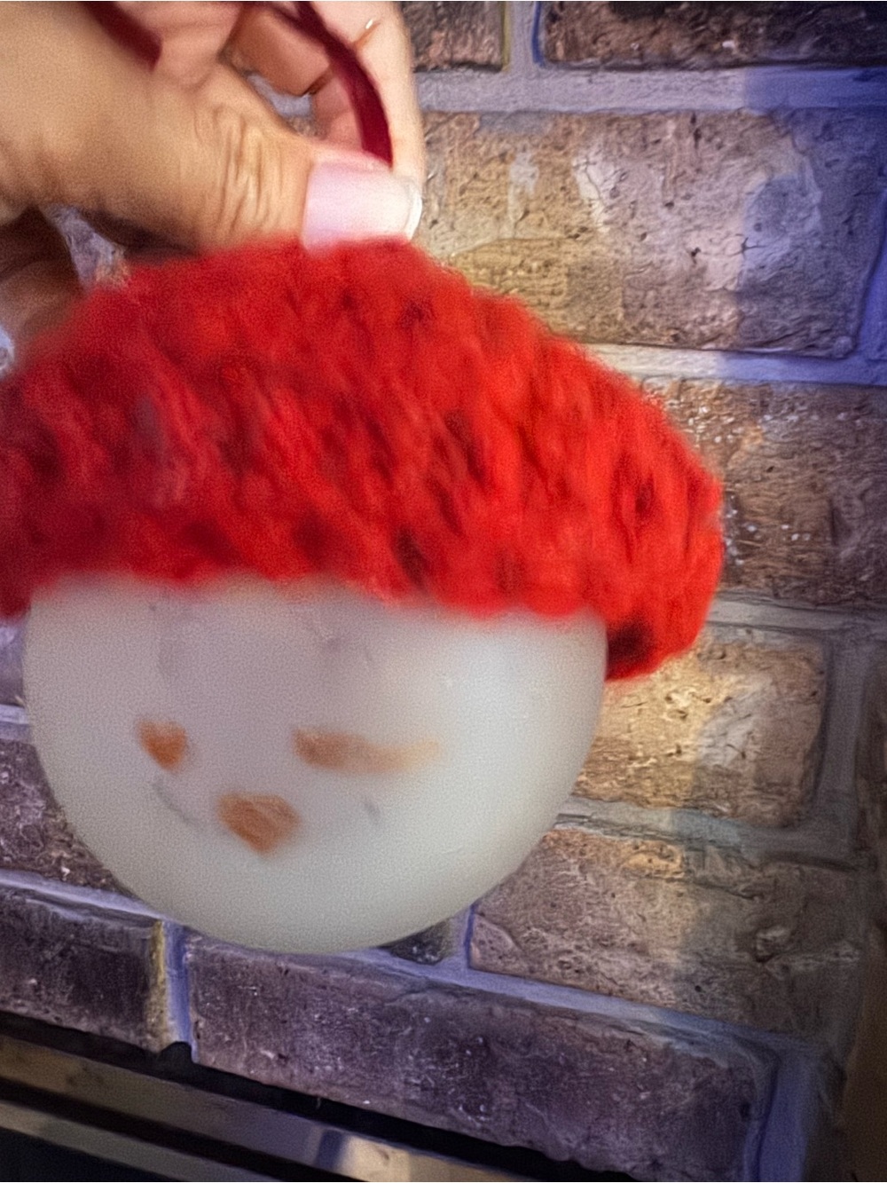 Festive Red Knit-Hat Holiday Ornament – Smiling Snowball Design